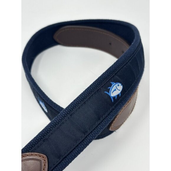 Southern Tide Canvas Leather Belt Men's Size 28 Small Navy Skip Jack - Picture 2 of 9